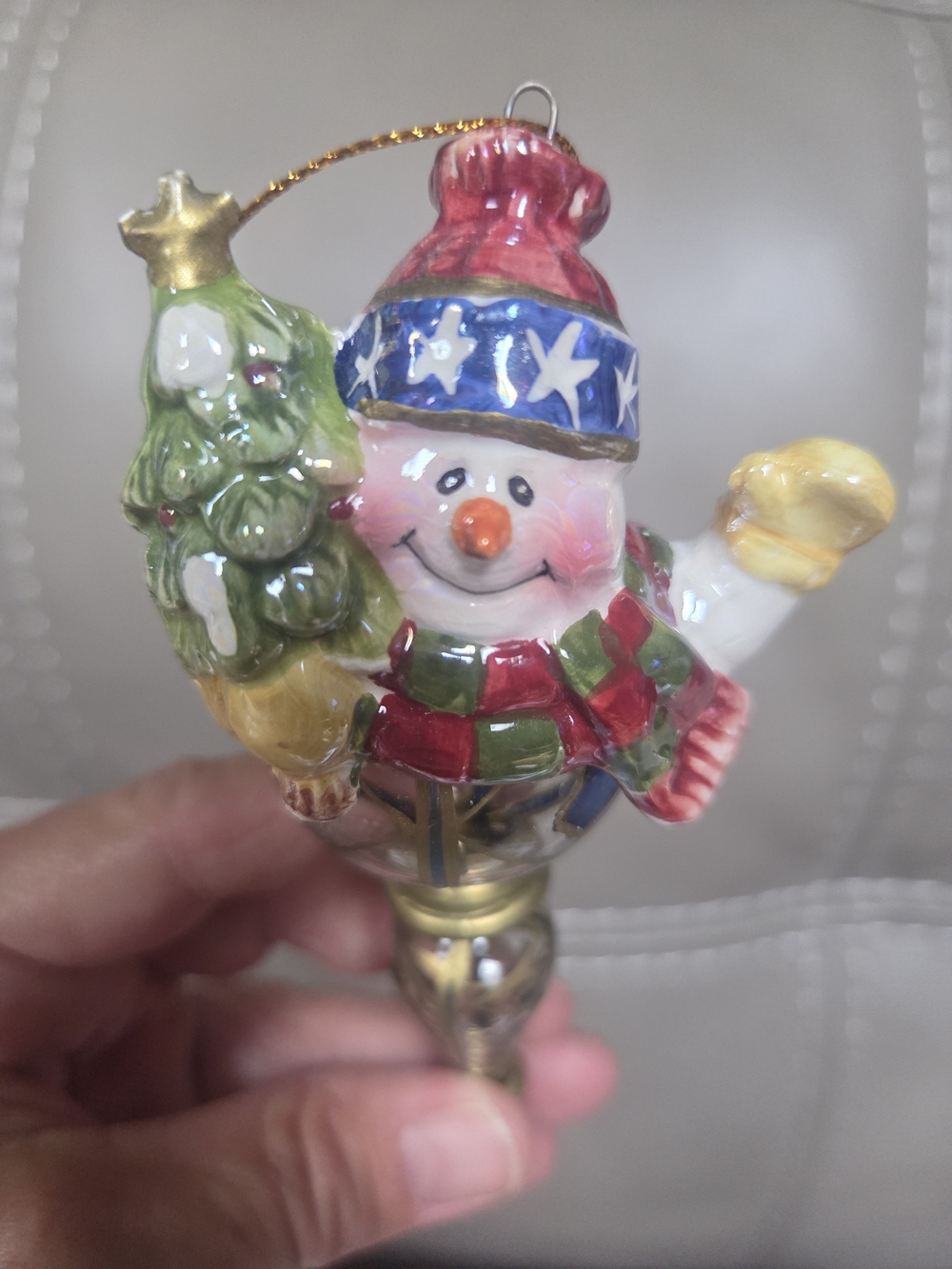 5 Hand-Painted Ceramic & Blown Glass Holiday Ornaments - Snowman ~ Bin 1H